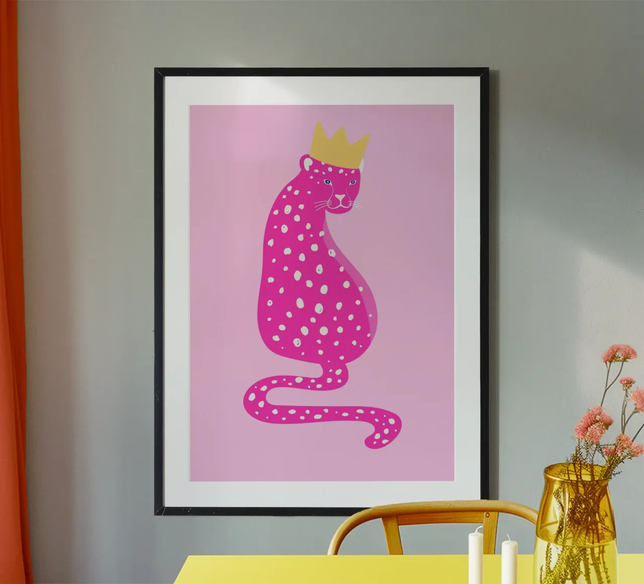 Leopardo rosa real - Corona dorada Pop Art Print hahnemühle de homdeco