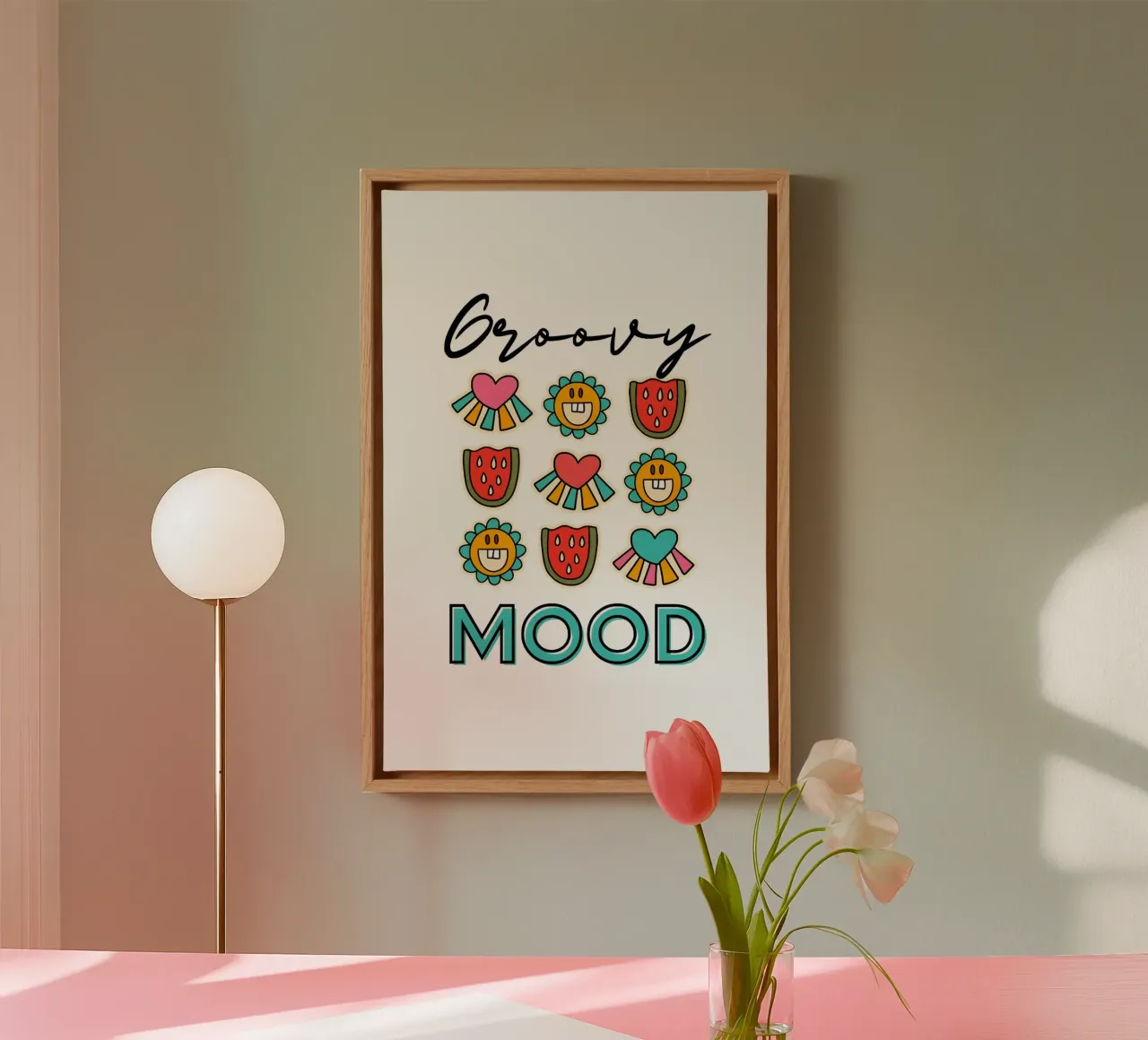 Groovy Mood - Retro Zomer Pop Art Print canvas met Baklijst van homdeco