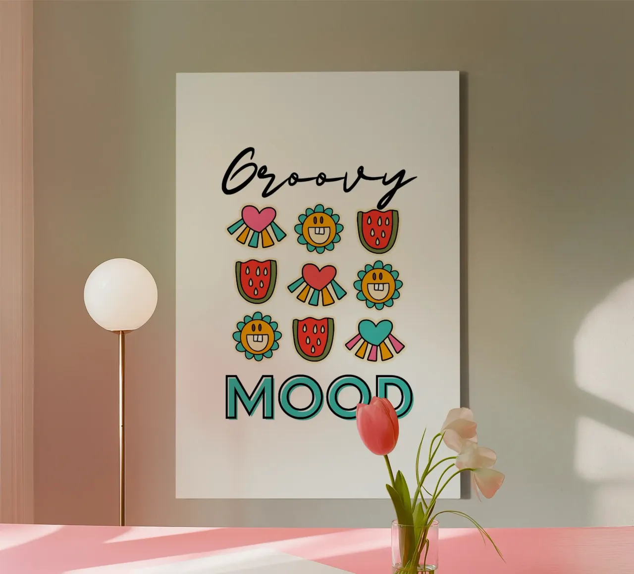 Groovy Mood - Retro Zomer Pop Art Print canvas met Baklijst van homdeco