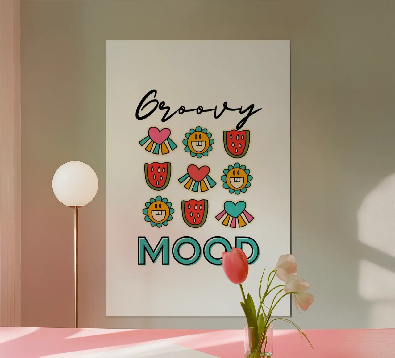 Groovy Mood - Stampa d'arte pop estiva retrò poster con telaio in legno da homdeco