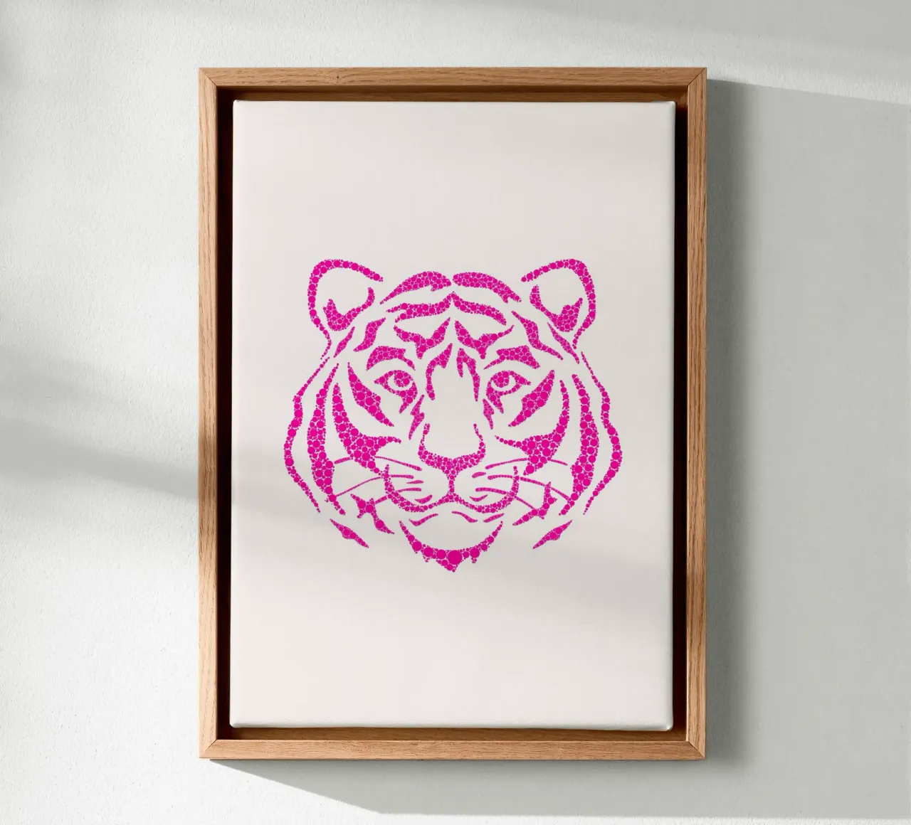 Gepixeleerd tijgerkopje - Hot Pink Moderne Kunstdruk canvas met Baklijst van homdeco