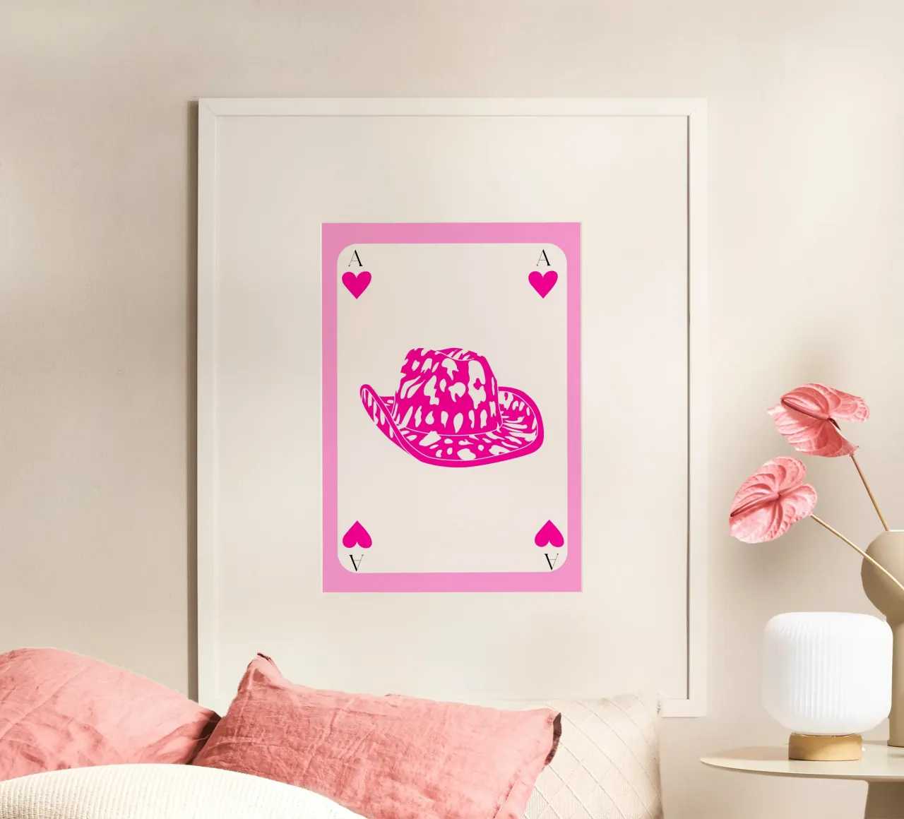 As de Corazones Sombrero de Vaquera Rosa - Western Pop Art Print poster de homdeco