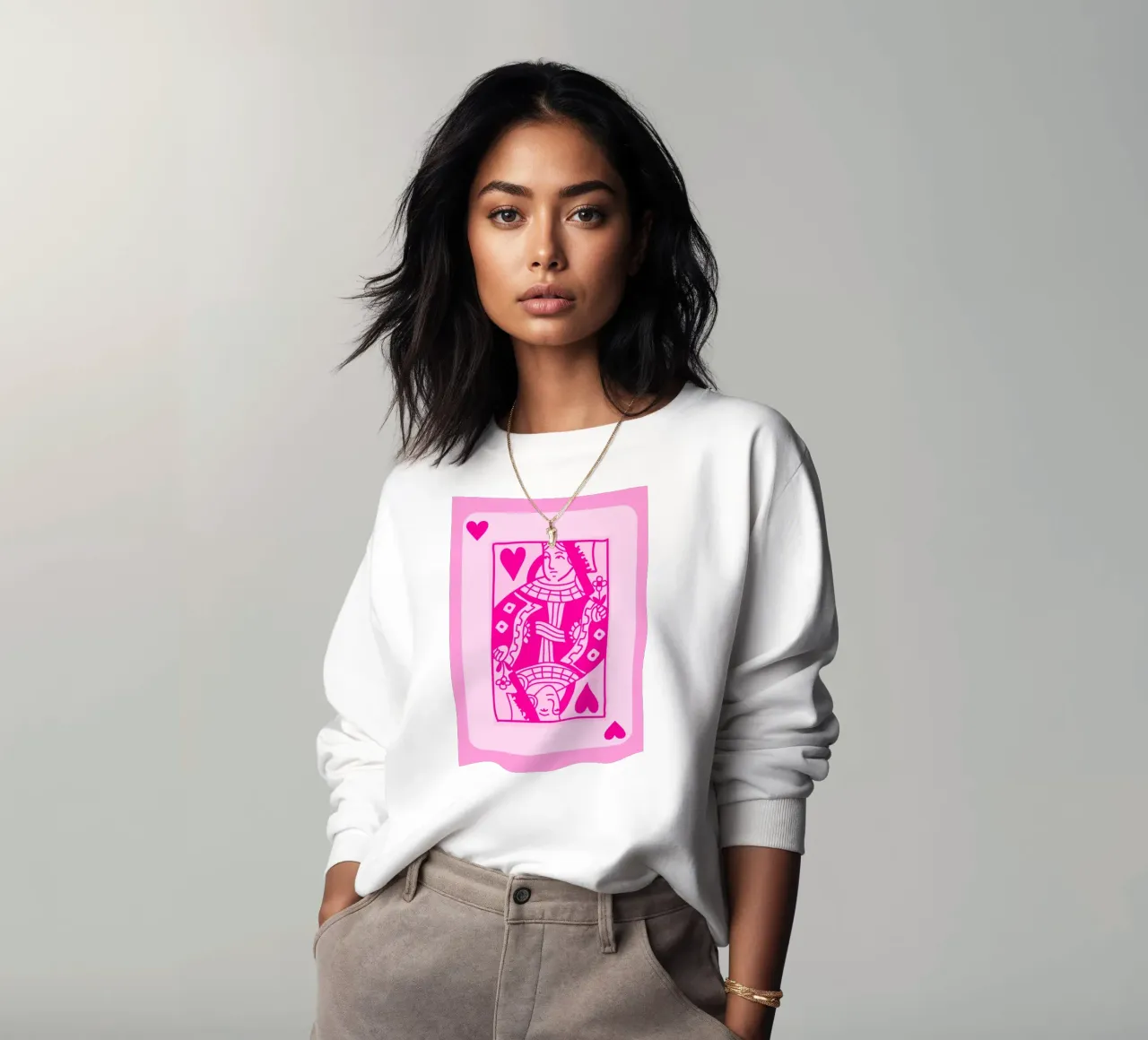 Fuchsia Hartenkoningin - Pop Art Kaart Print sweatshirt van homdeco
