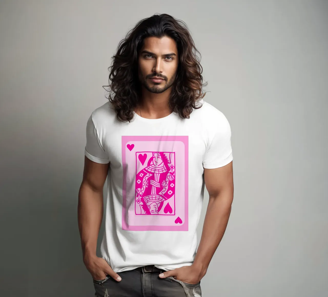 Fuchsia Hartenkoningin - Pop Art Kaart Print t-shirt van homdeco