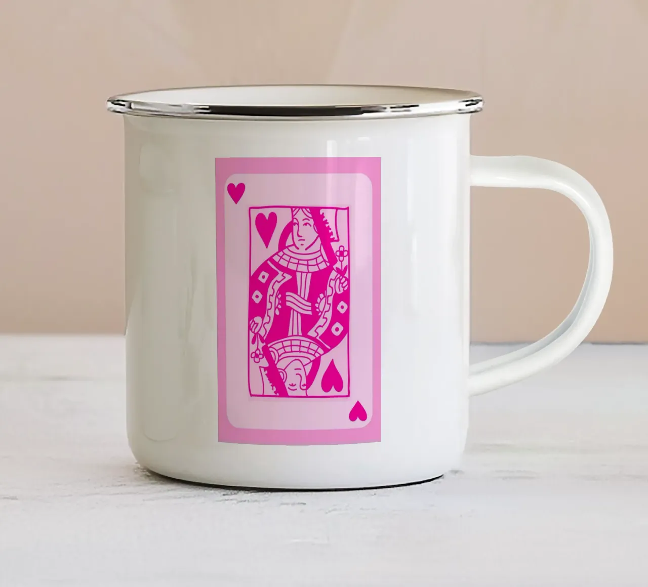 Fuchsia Hartenkoningin - Pop Art Kaart Print emaille mok van homdeco
