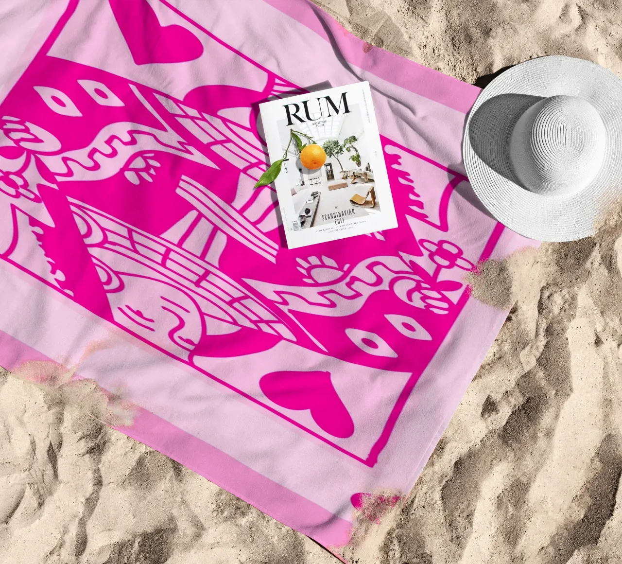 Fuchsia Queen of Hearts - Pop Art Card Print beach towel by homdeco