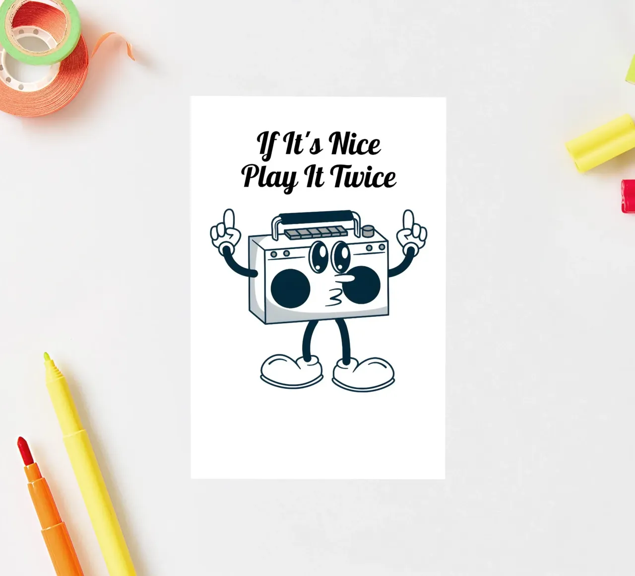 "If It's Nice Play It Twice" - Retro Boombox Kunst Sticker von homdeco