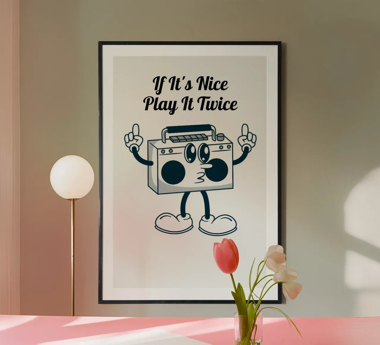 "If It's Nice Play It Twice" - Retro Boombox Kunst Hahnemühle von homdeco