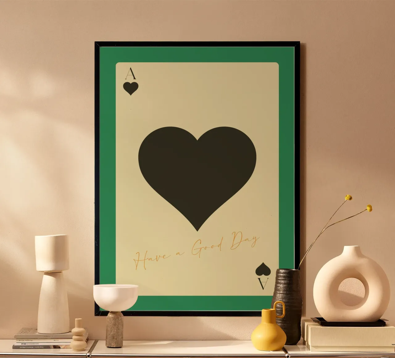 "Buona giornata" Asso di picche - Stampa verde e nera poster da homdeco