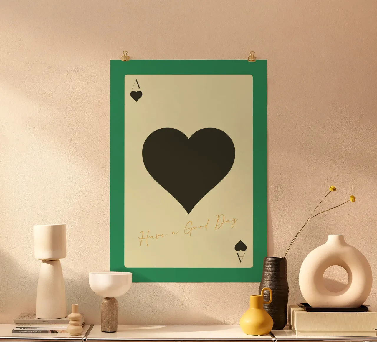 "Buona giornata" Asso di picche - Stampa verde e nera poster da homdeco