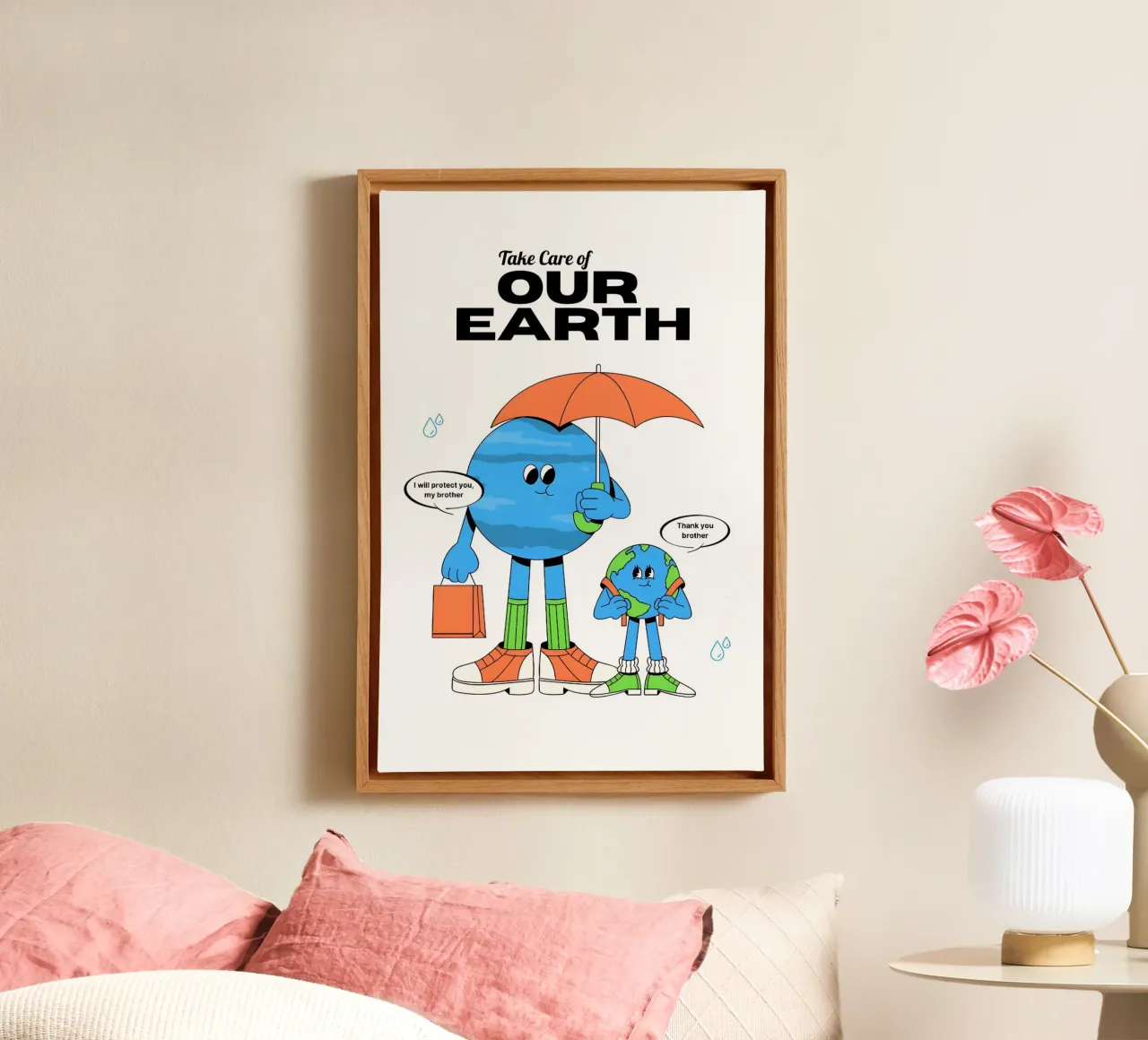 "Zorg voor onze aarde" - Eco-vriendelijke kunstdruk canvas met Baklijst van homdeco