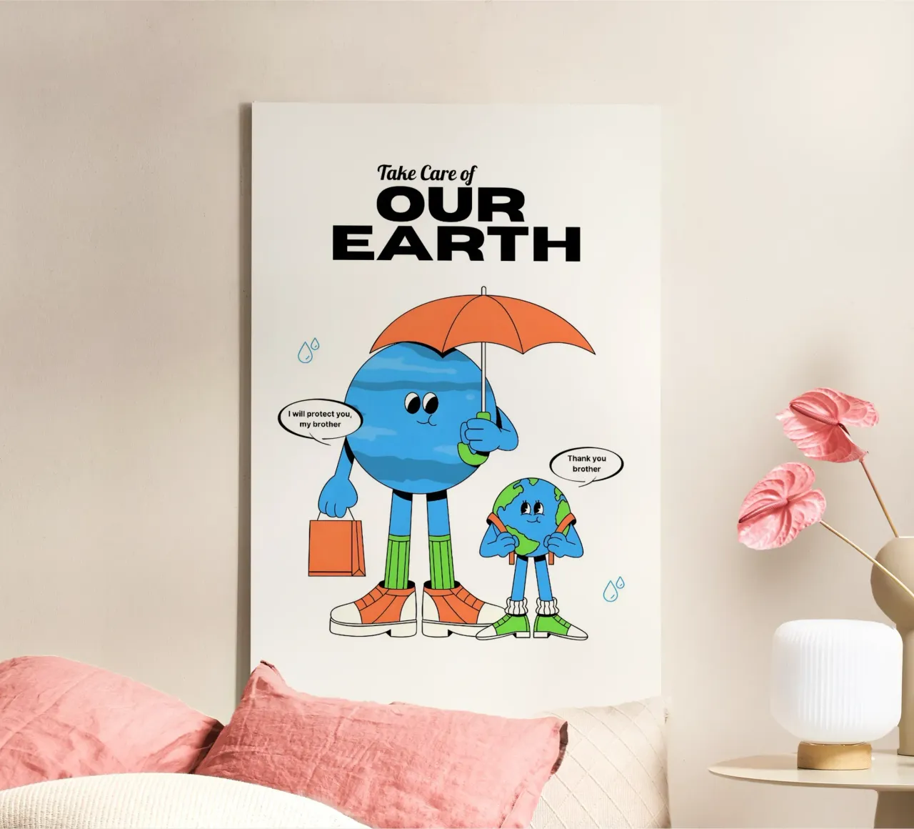 "Zorg voor onze aarde" - Eco-vriendelijke kunstdruk canvas met Baklijst van homdeco