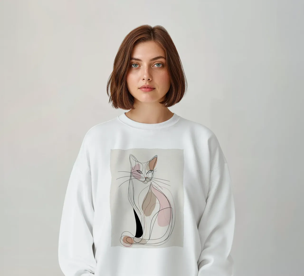 Elegant Graceful Cat Picture | Print Abstract Line Artwork sweatshirt by Kaji