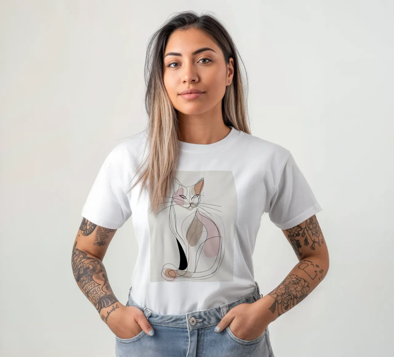 Elegant Graceful Cat Picture | Print Abstract Line Artwork t-shirt by Kaji