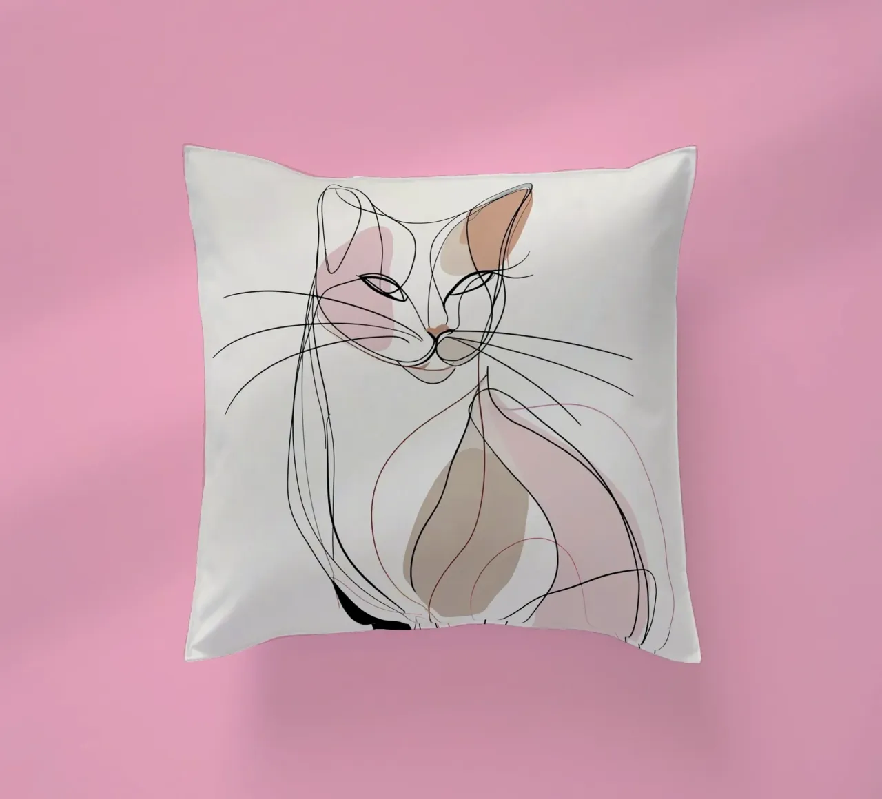 Elegant Graceful Cat Picture | Print Abstract Line Artwork decorative cushion by Kaji