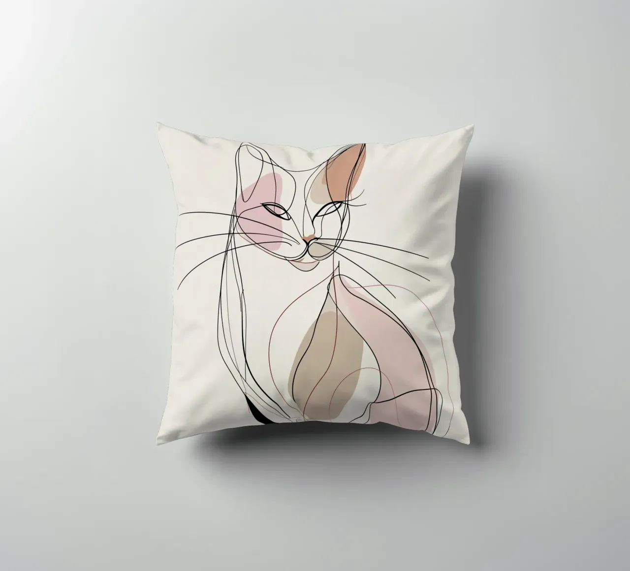 Elegant Graceful Cat Picture | Print Abstract Line Artwork decorative cushion by Kaji