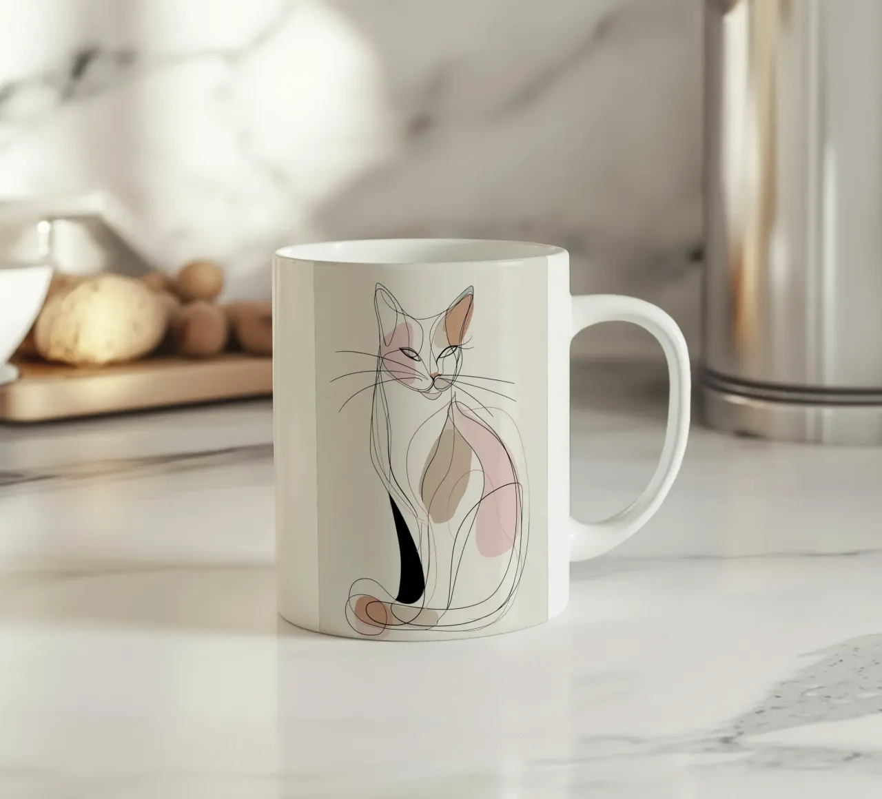 Elegant Gracieuze Kat Afbeelding | Print Abstract Lijn Kunstwerk keramische mok van Kaji