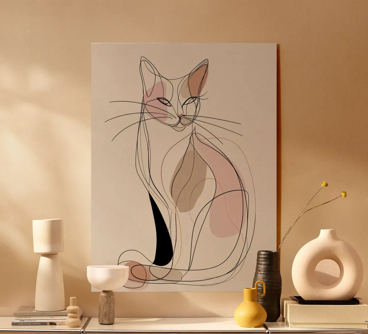 Elegant Graceful Cat Picture | Print Abstract Line Artwork acrylic glass by Kaji
