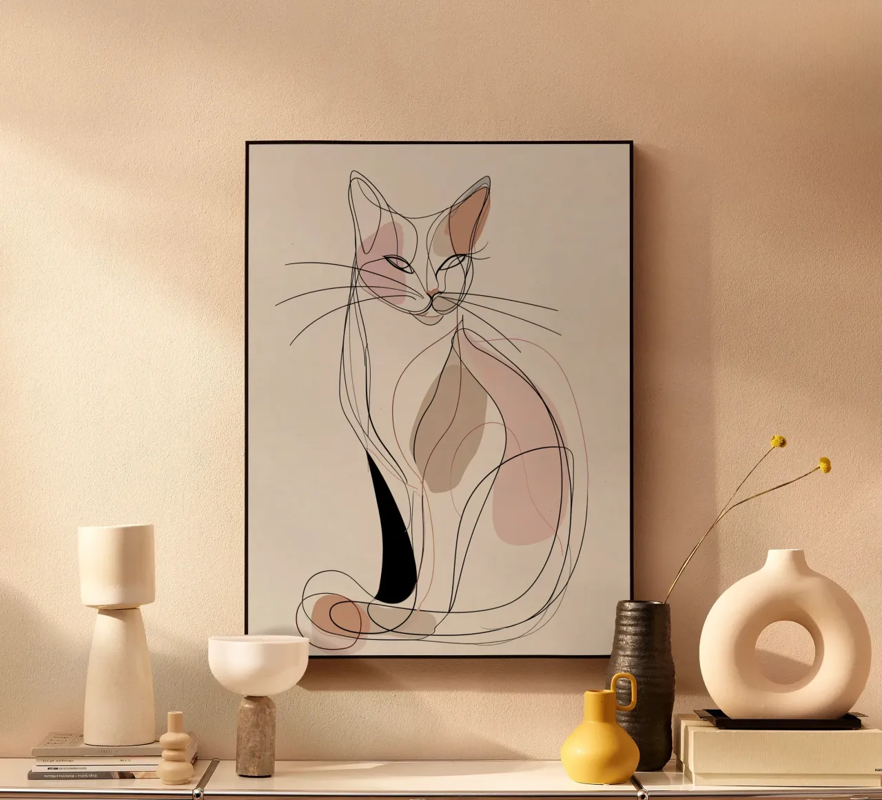 Elegant Graceful Cat Picture | Print Abstract Line Artwork alu-dibond by Kaji