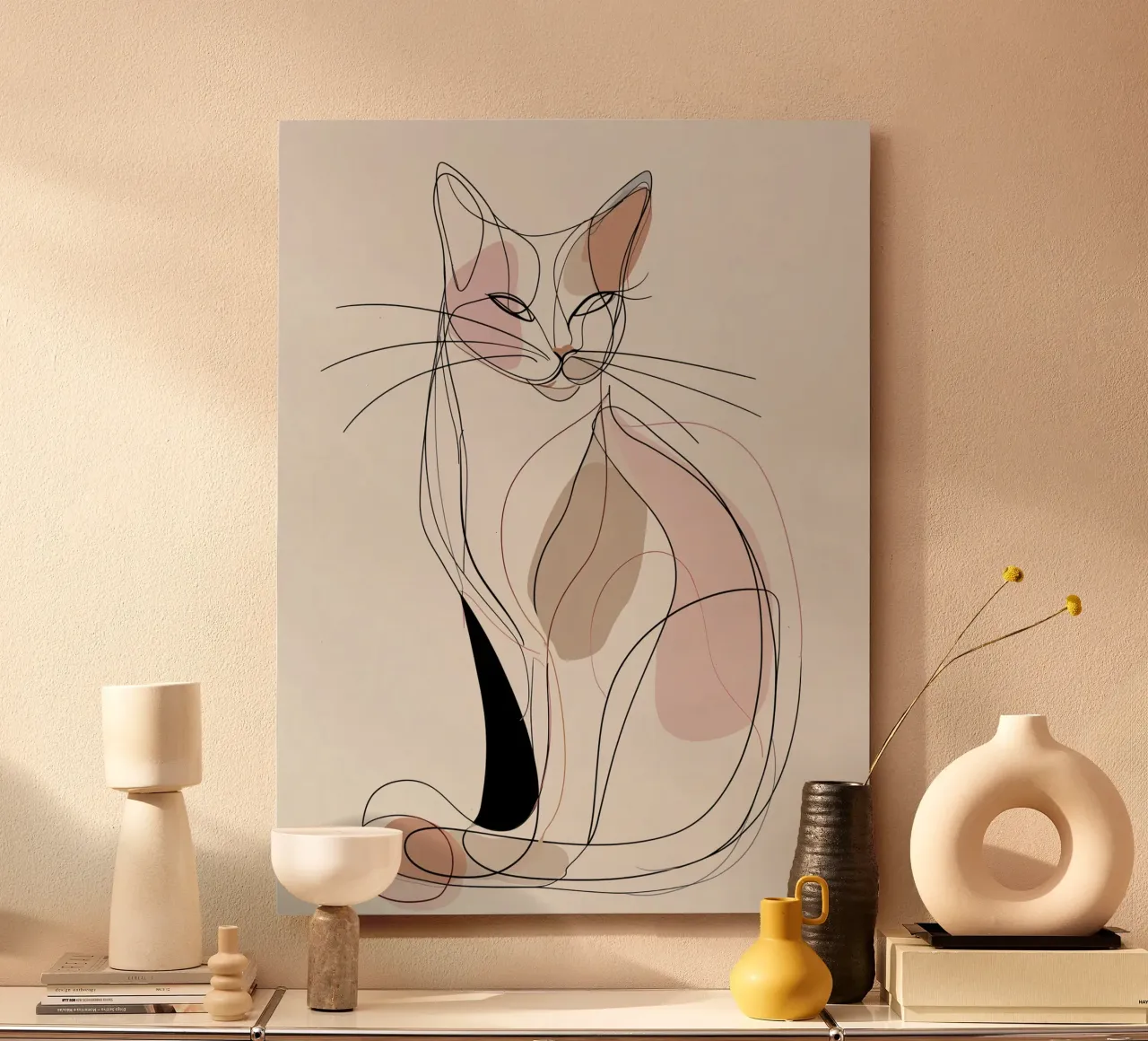 Elegant Graceful Cat Picture | Print Abstract Line Artwork alu-dibond by Kaji