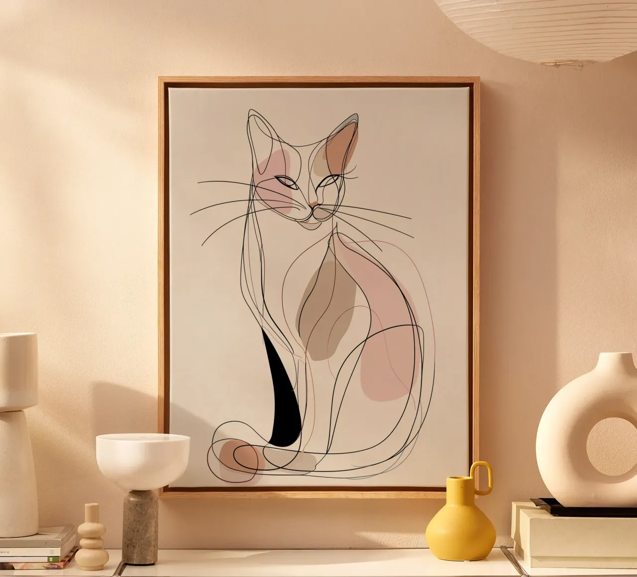 Elegante anmutige Katze Bild | Drucken abstrakte Linie Kunstwerk Leinwand von Kaji