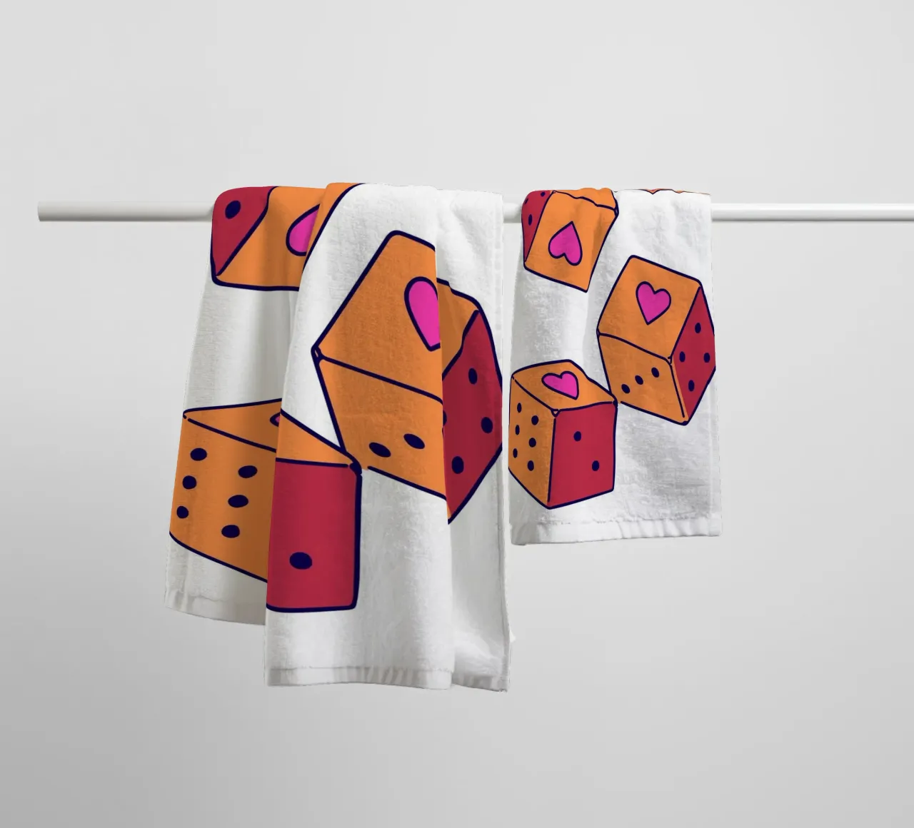 Lucky Heart Dice - Orange & Pink Pop Art Print towel by homdeco