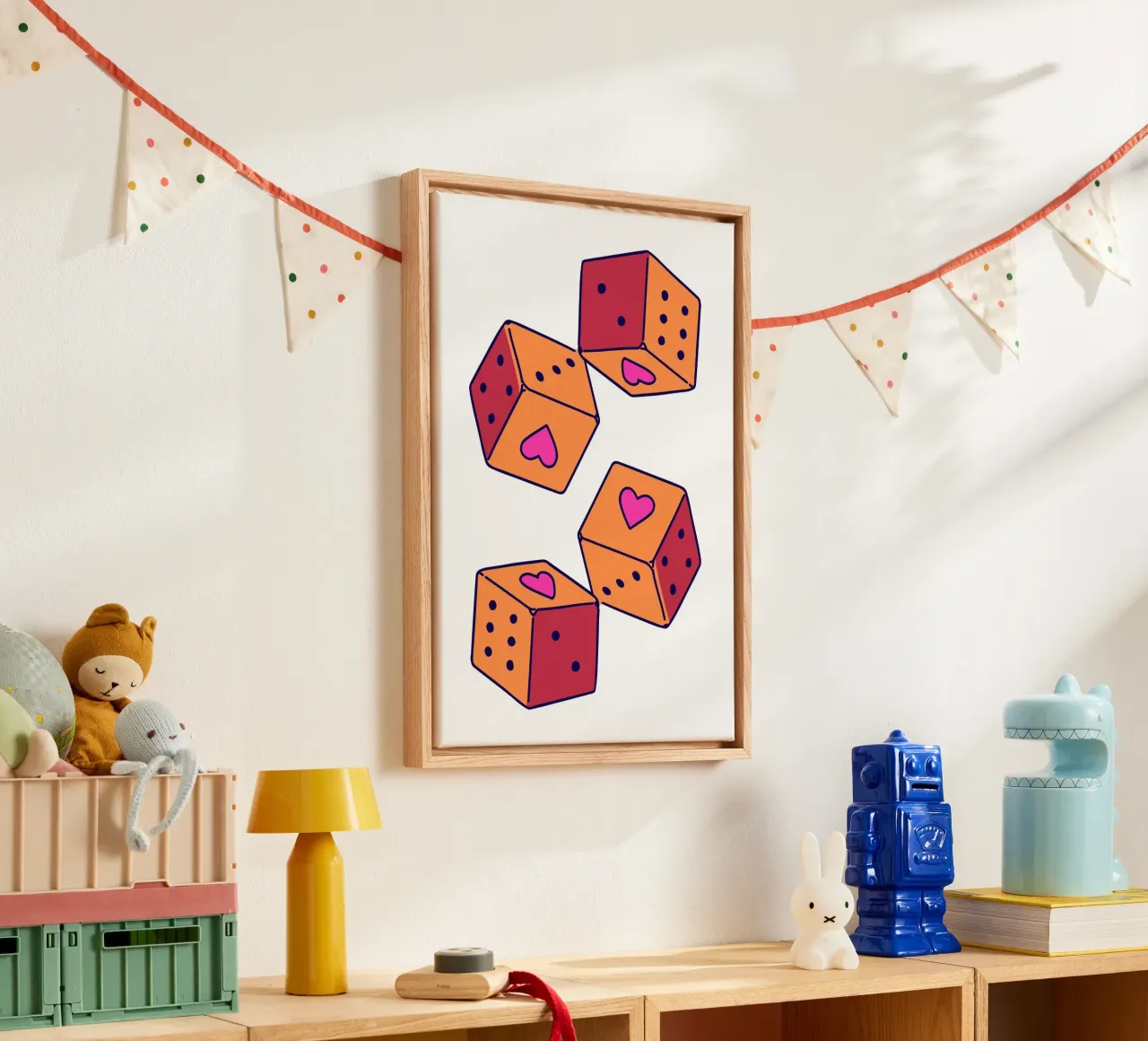 Lucky Heart Dice - Orange & Pink Pop Art Print canvas with Floater frame by homdeco