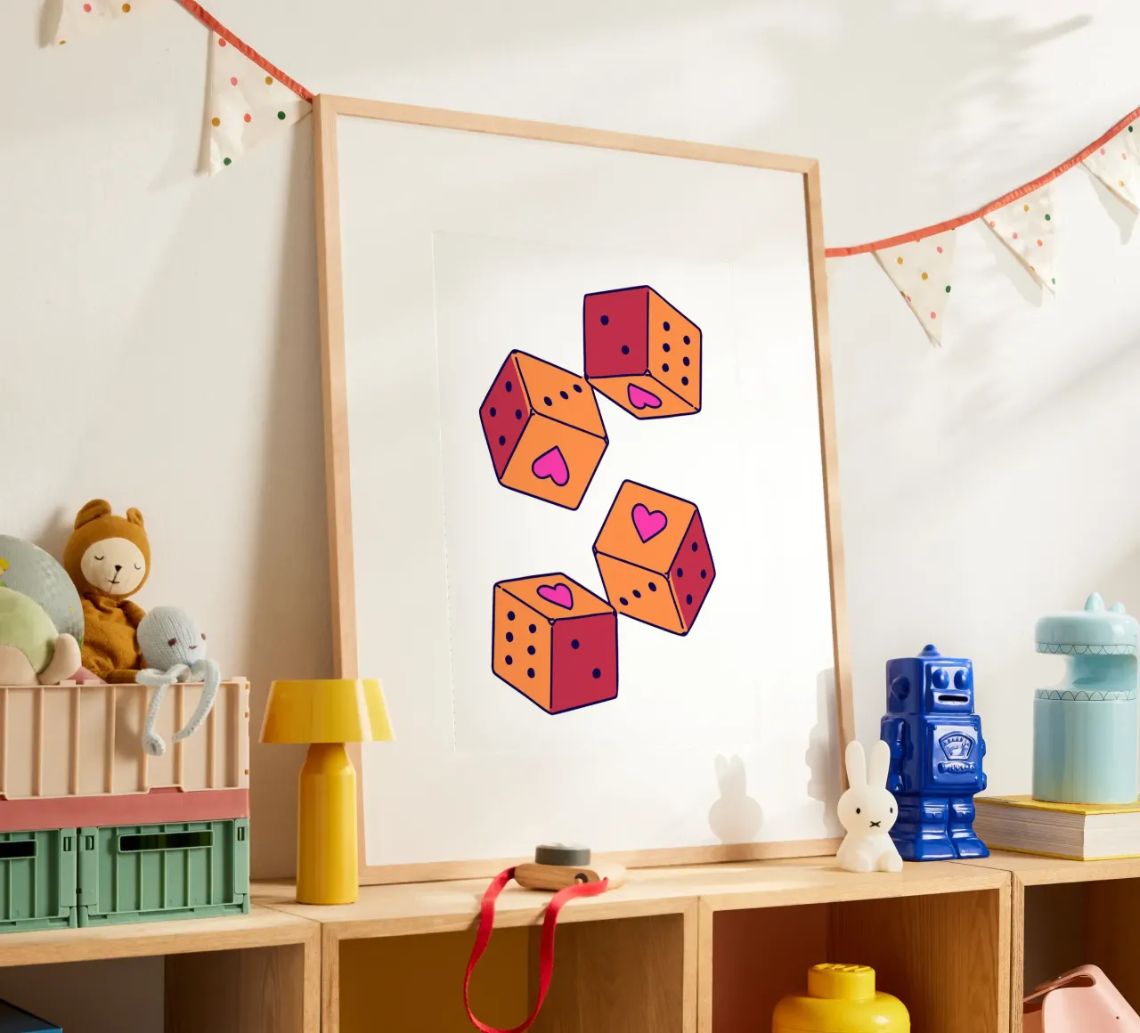 Dados Corazón de la Suerte - Impresión Pop Art Naranja y Rosa hahnemühle de homdeco