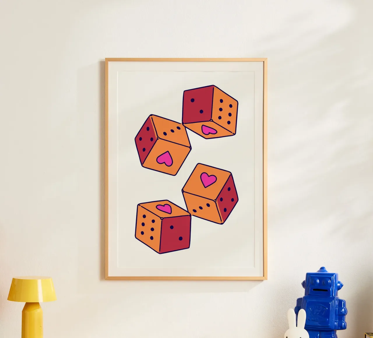 Dados Corazón de la Suerte - Impresión Pop Art Naranja y Rosa hahnemühle de homdeco