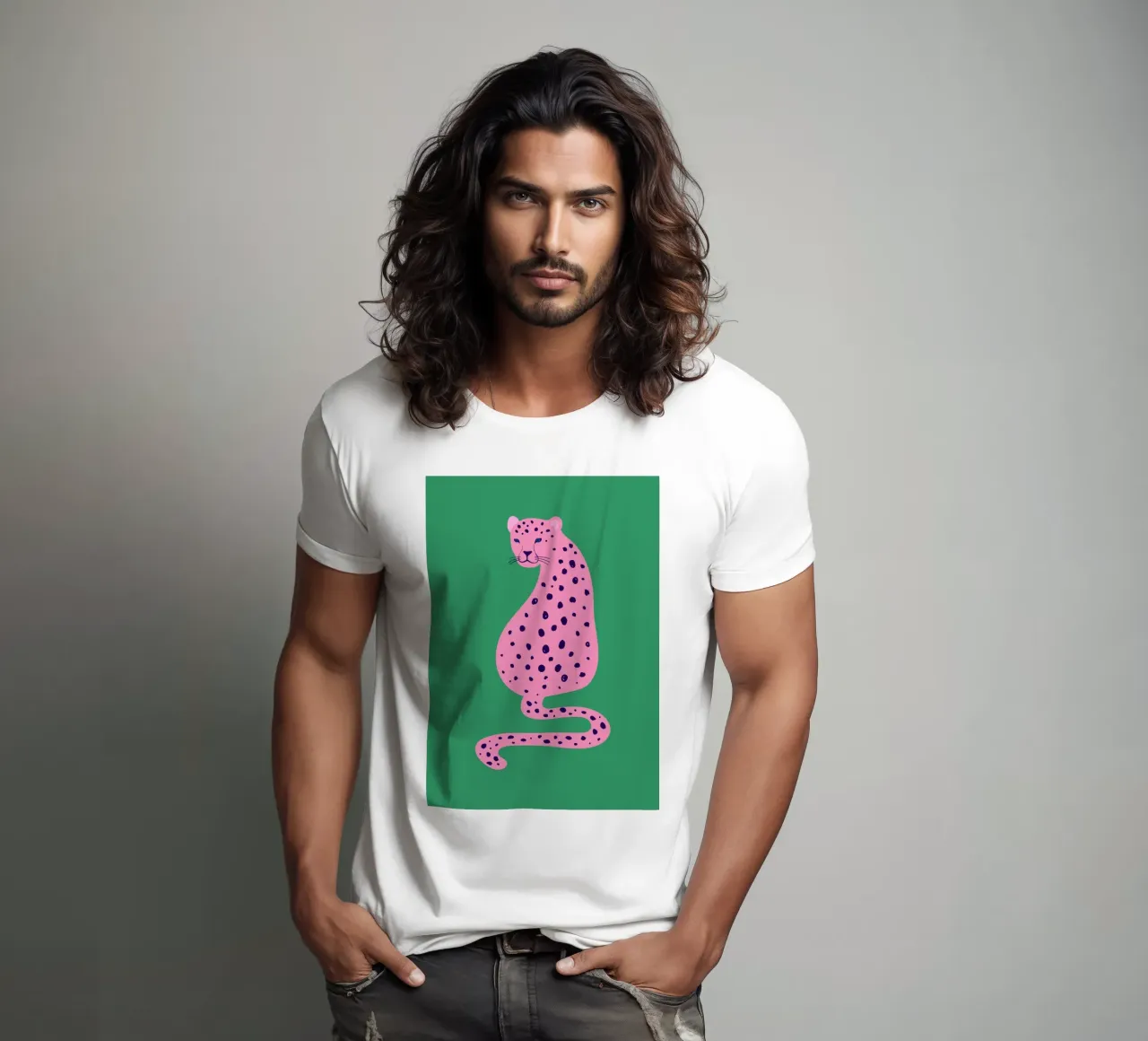 Pink Leopard Abstract - Green & Pink Pop Art Print t-shirt van homdeco