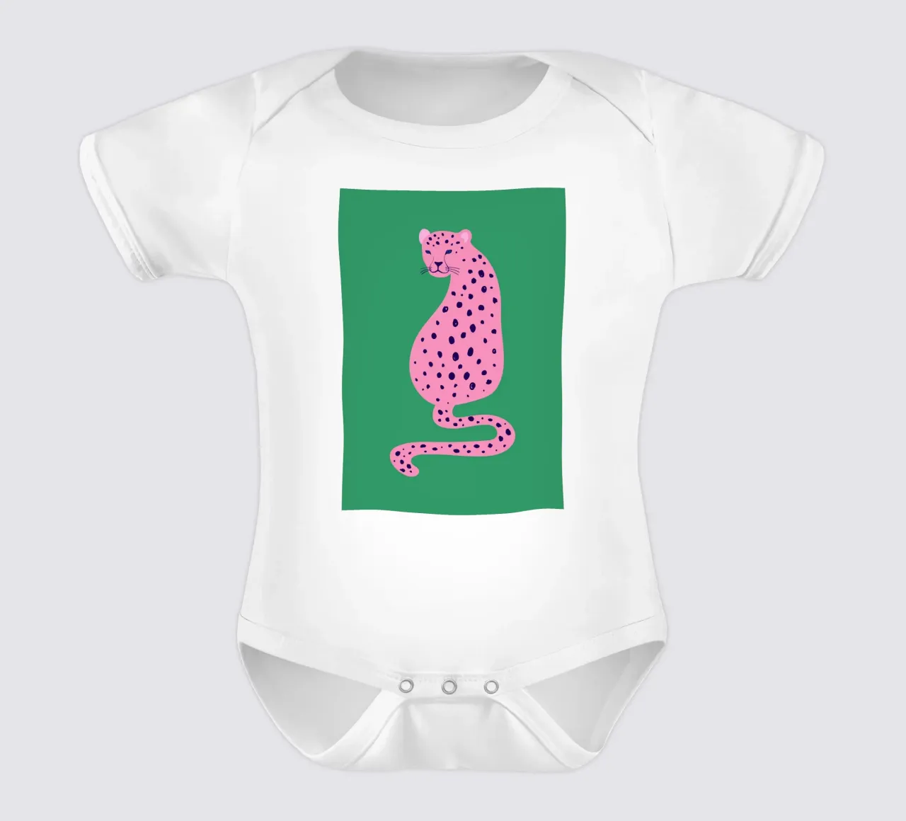 Pink Leopard Abstract - Green & Pink Pop Art Print babyrompertje korte mouwen van homdeco