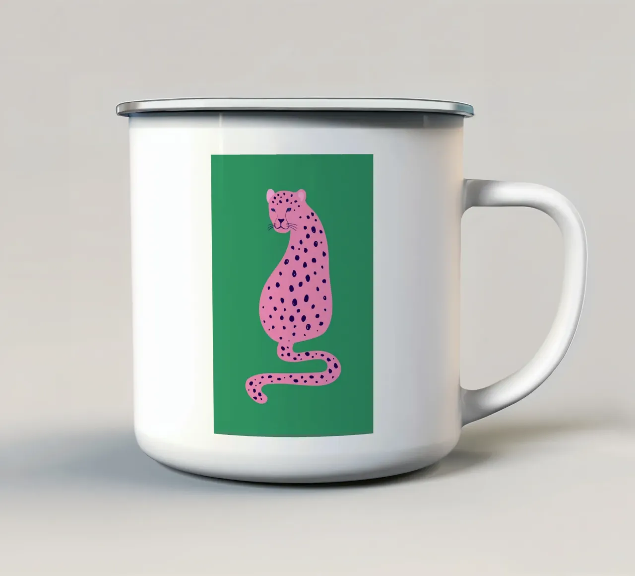 Pink Leopard Abstract - Green & Pink Pop Art Print emaille mok van homdeco