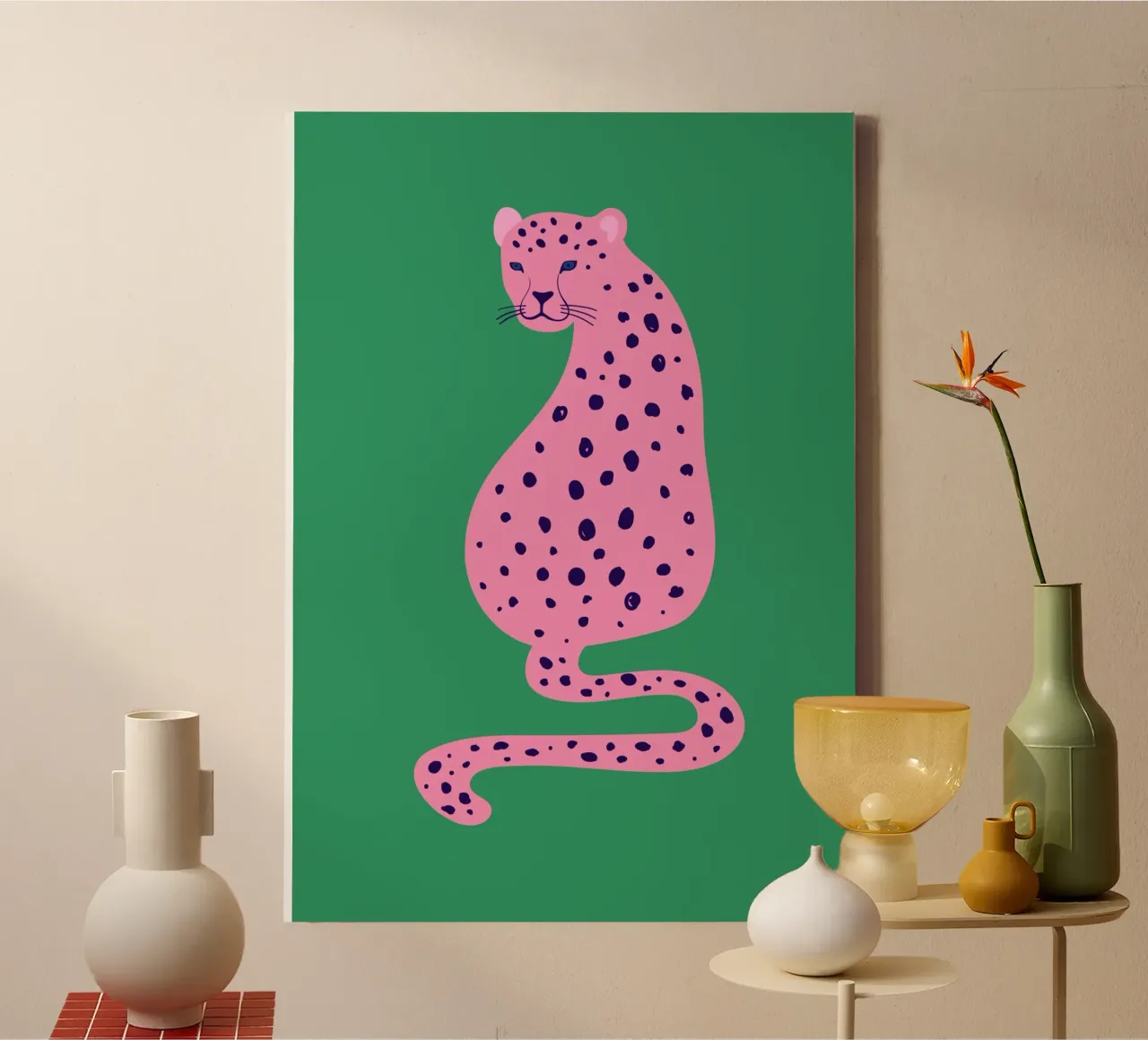 Pink Leopard Abstract - Green & Pink Pop Art Print canvas by homdeco