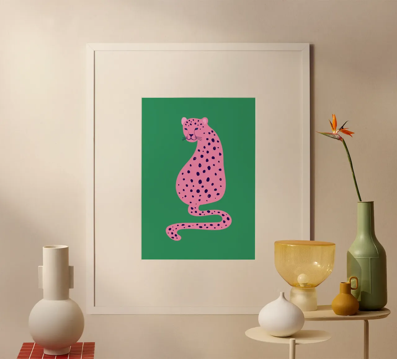 Pink Leopard Abstract - Green & Pink Pop Art Print hahnemühle by homdeco