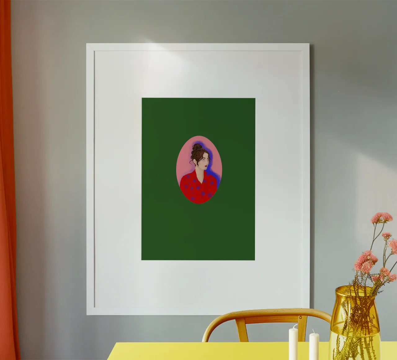 Signora in rosso poster con telaio in legno da LaraLiliana Design