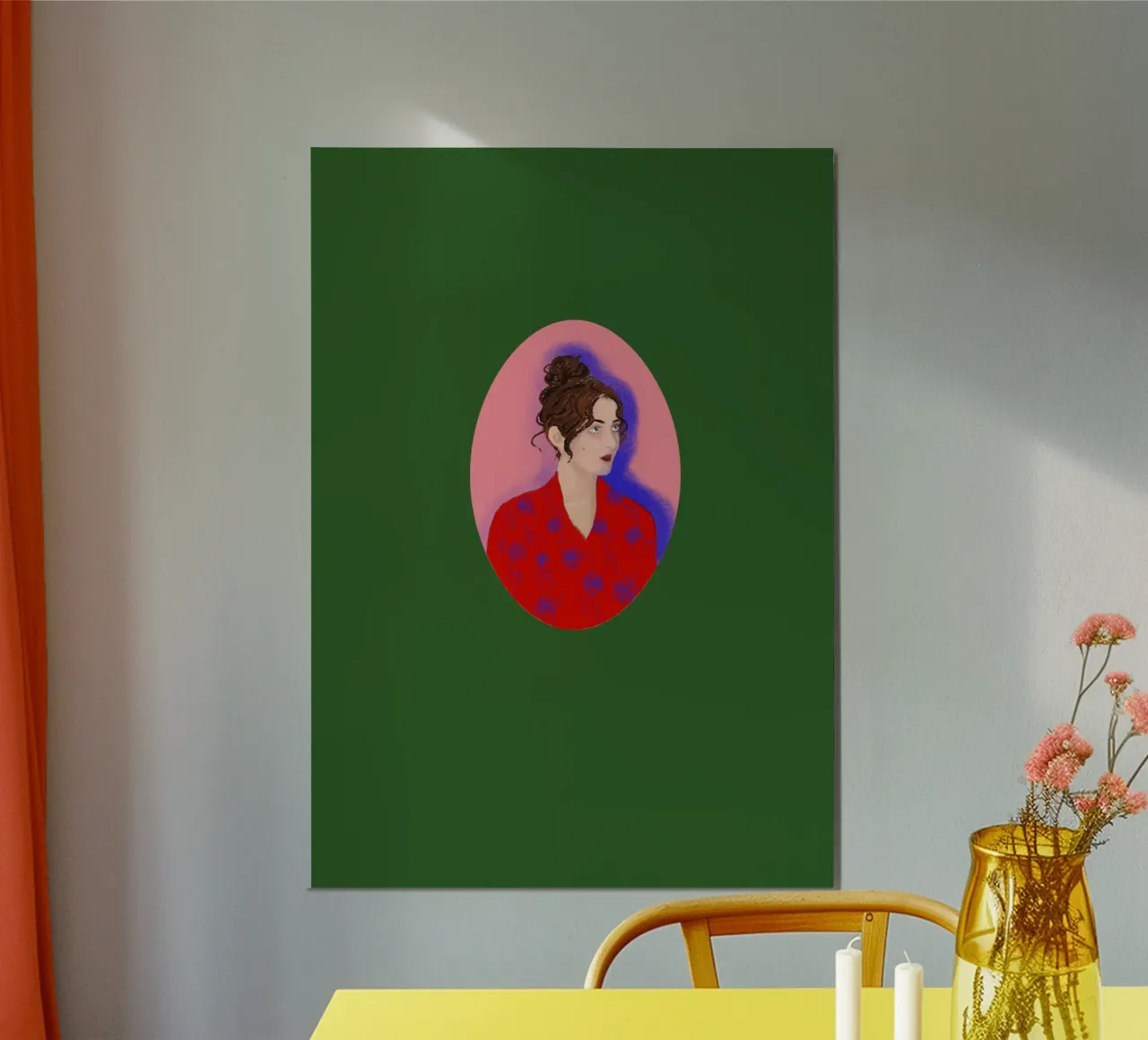 Signora in rosso poster con telaio in legno da LaraLiliana Design