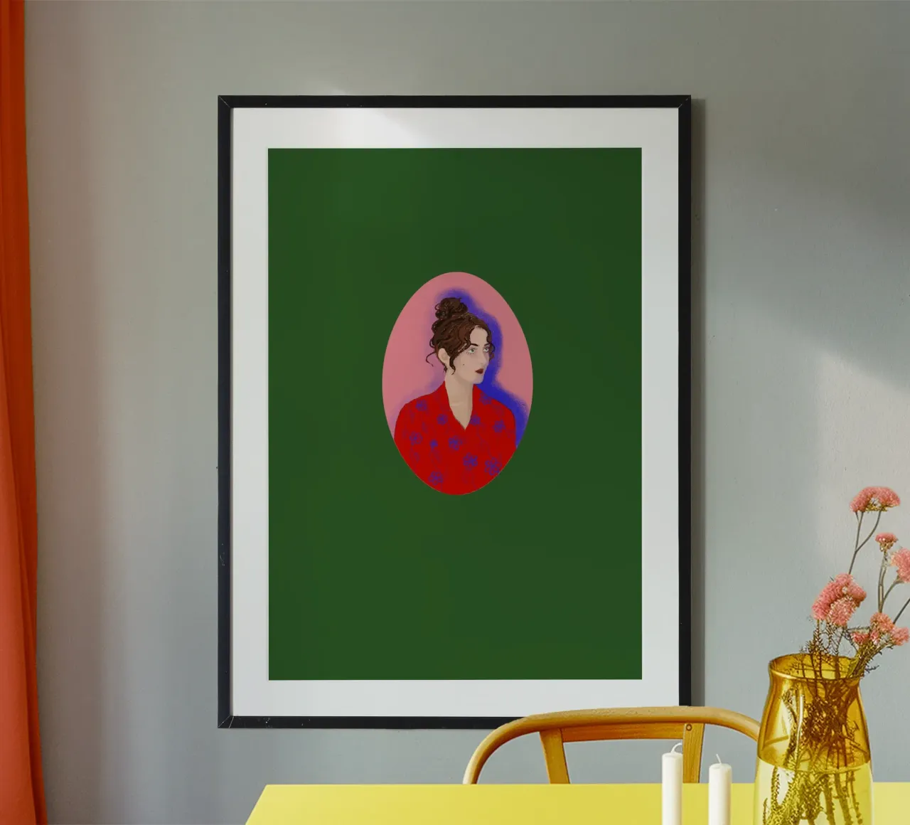 Signora in rosso poster con telaio in legno da LaraLiliana Design
