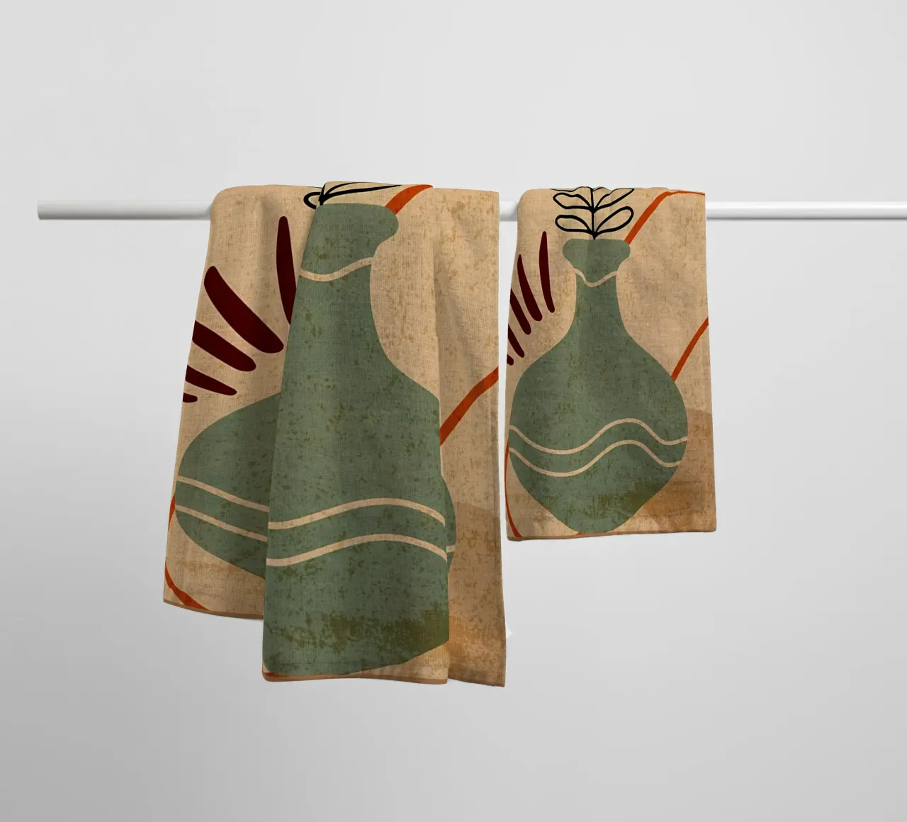 Nordic abstract leaf line towel by Mingyue Studio