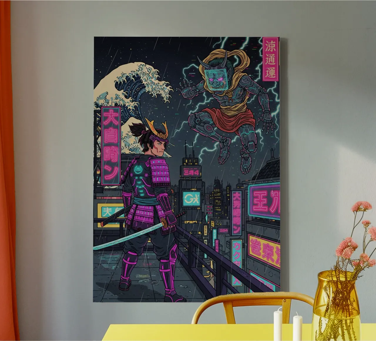 Modern retro Japanese art style canvas with Floater frame by Lembayung art