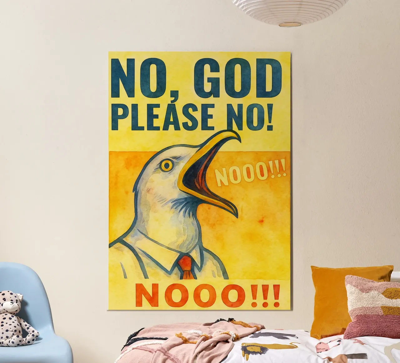 kein gott bitte keine möwe kunst zeichnung Poster mit Holzrahmen von pasadenan