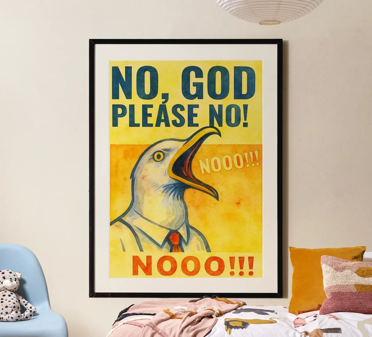 kein gott bitte keine möwe kunst zeichnung Poster mit Holzrahmen von pasadenan