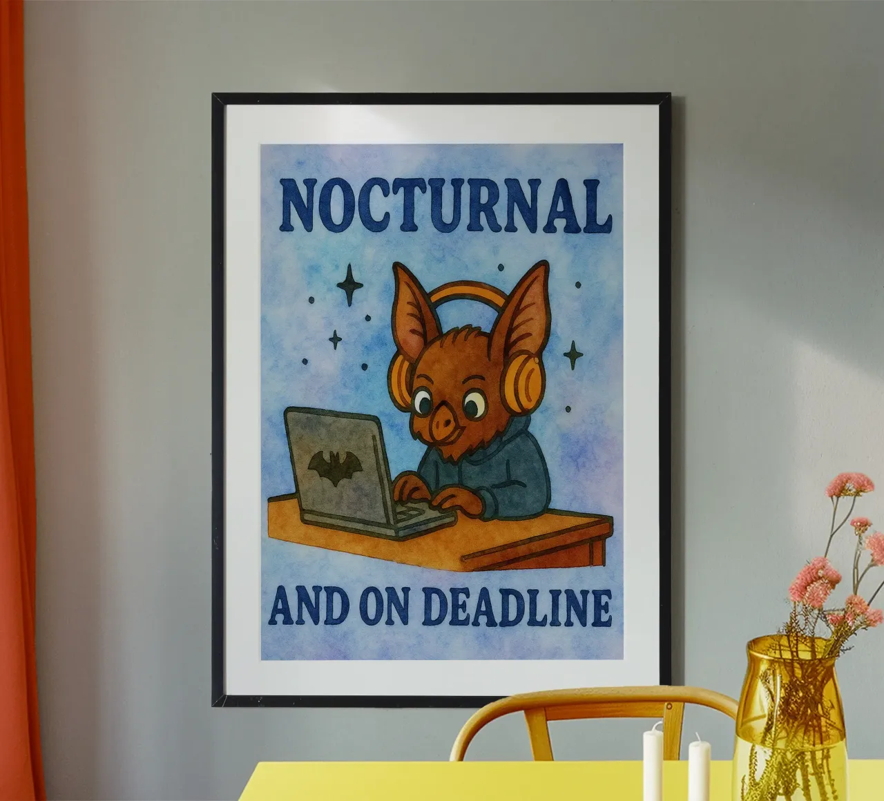 Disegno artistico di pipistrello notturno e in scadenza poster da pasadenan
