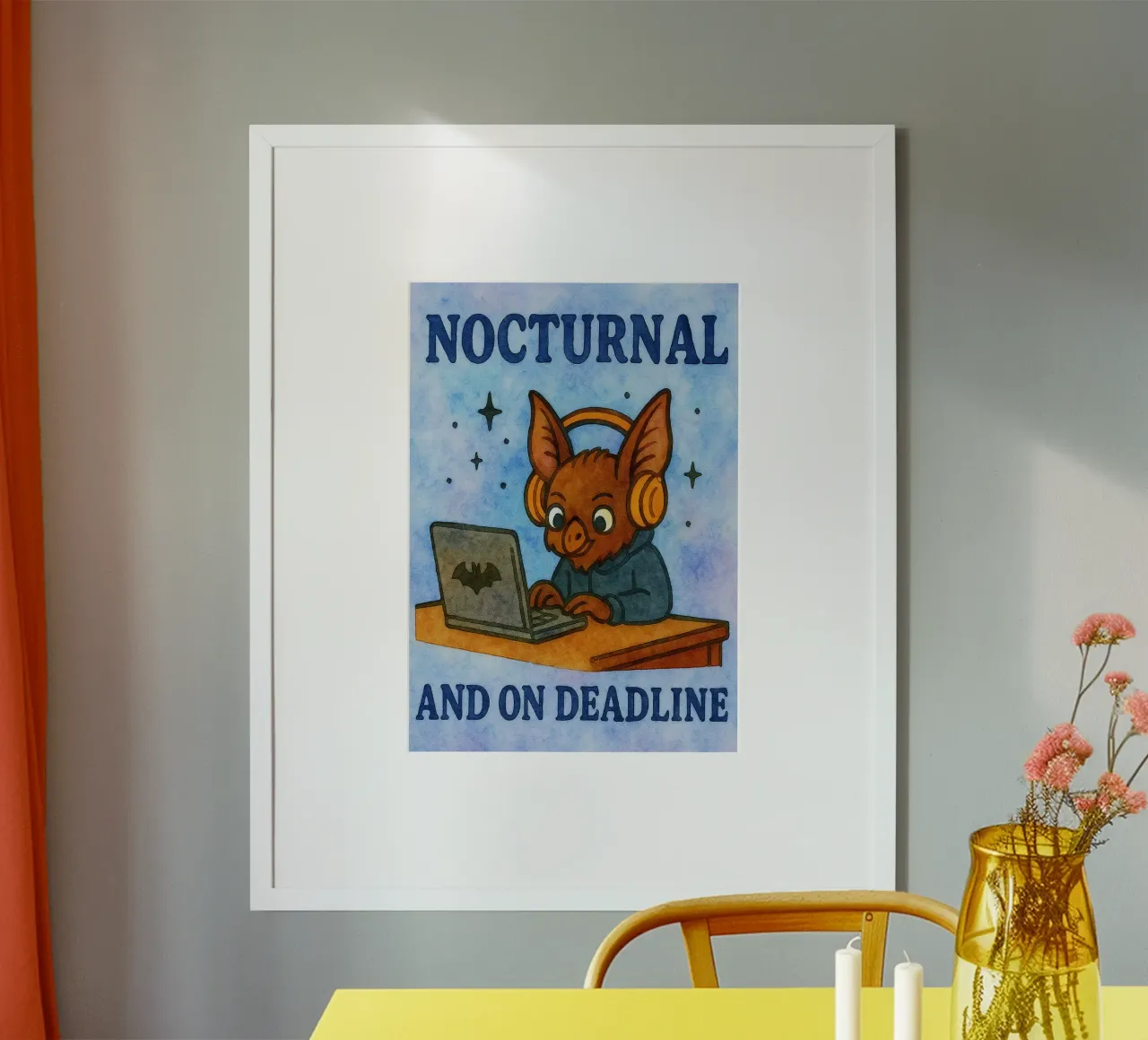 Disegno artistico di pipistrello notturno e in scadenza poster da pasadenan