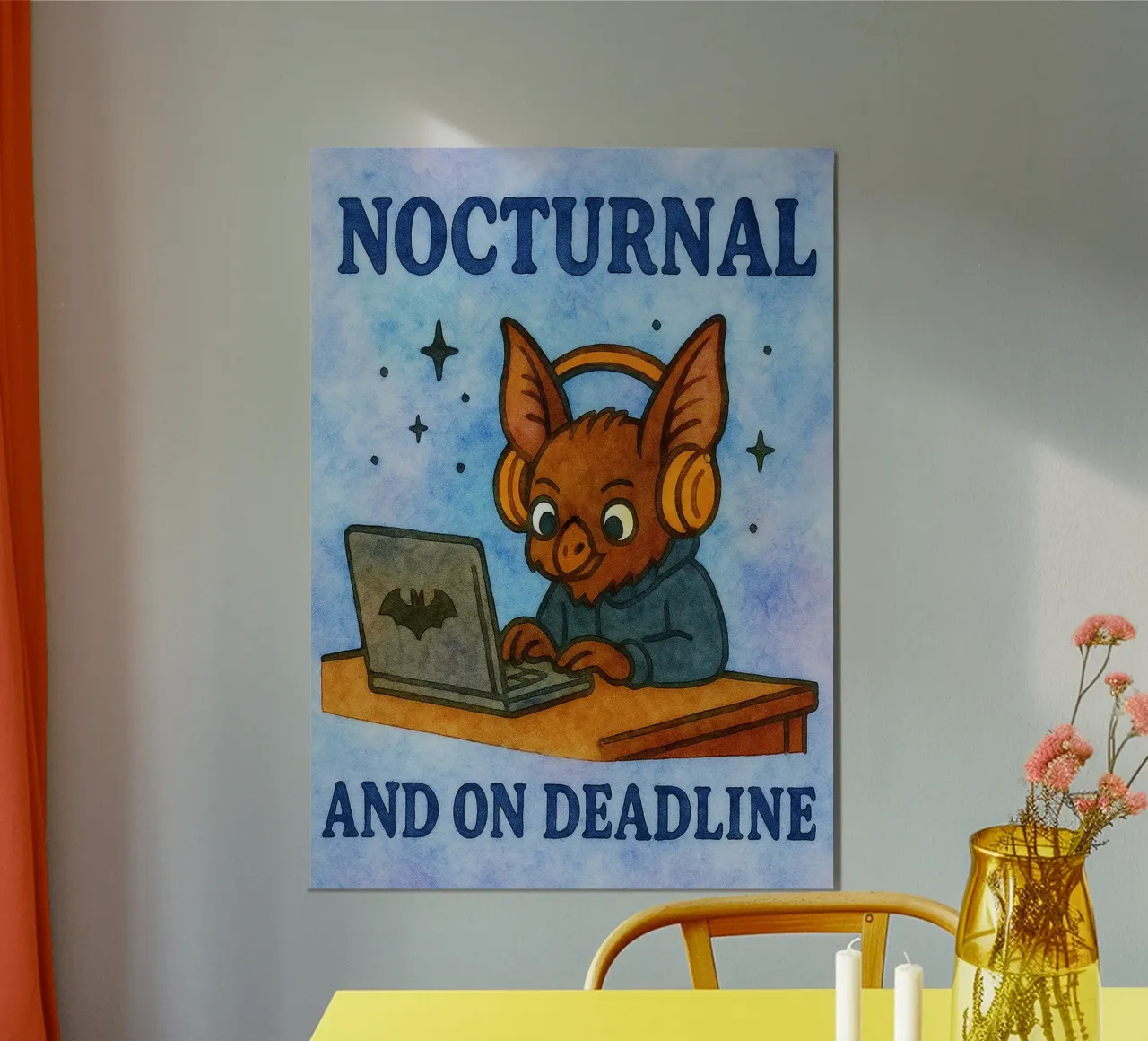 Disegno artistico di pipistrello notturno e in scadenza poster da pasadenan