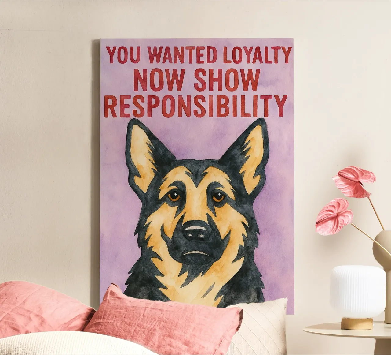 now show resposibility dog art drawing canvas with Floater frame by pasadenan