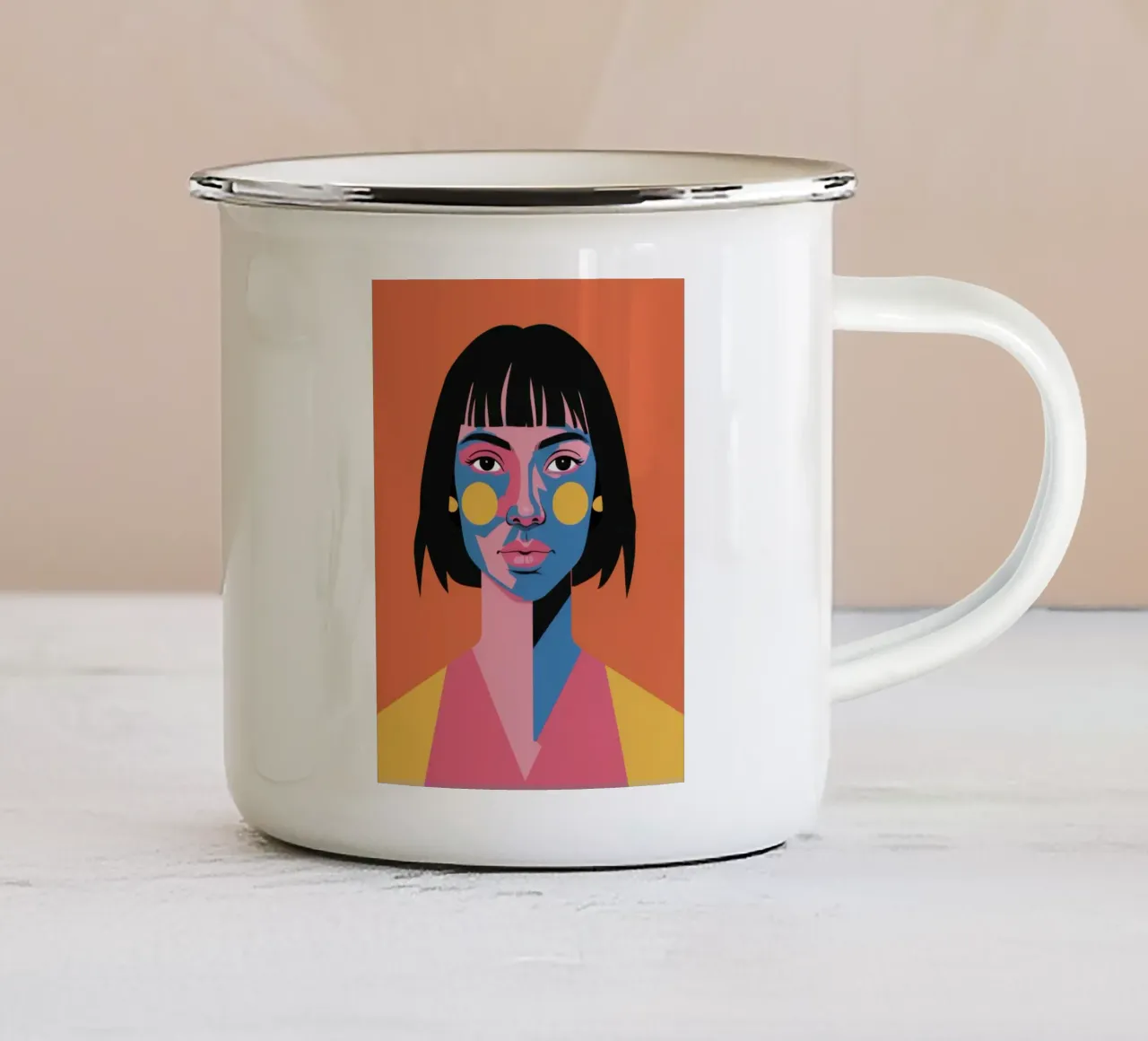 Donna con pittura sul viso tazza in smalto da Selene Shade