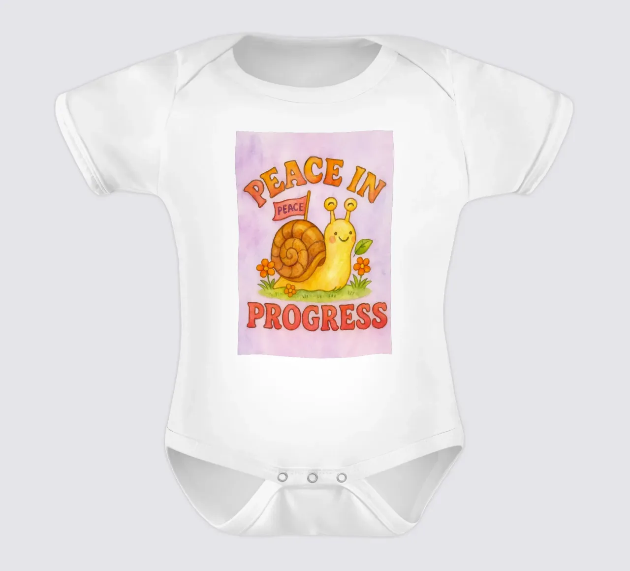 peace in progress snail art drawing short-sleeve baby romper by pasadenan