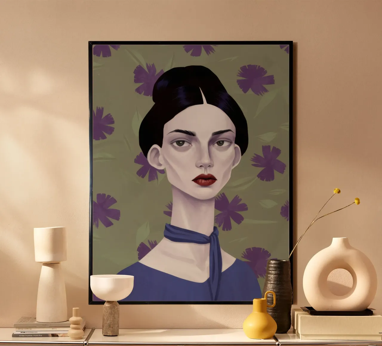Ritratto con sguardo gotico poster con telaio in plastica da Luna Aura