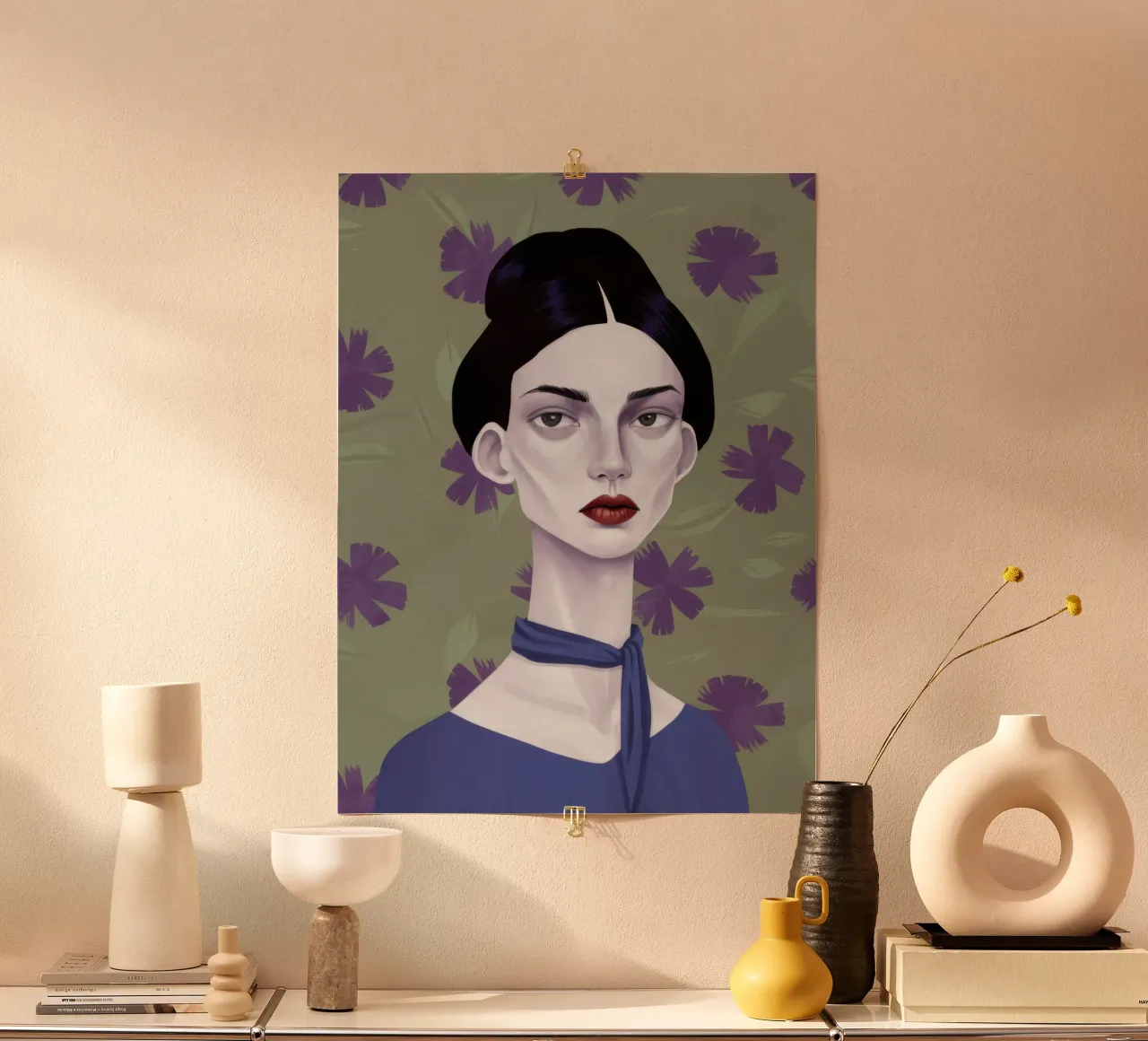 Ritratto con sguardo gotico poster con telaio in plastica da Luna Aura