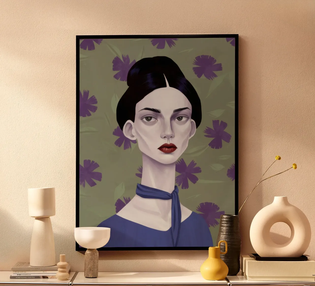 Ritratto con sguardo gotico poster con telaio in plastica da Luna Aura
